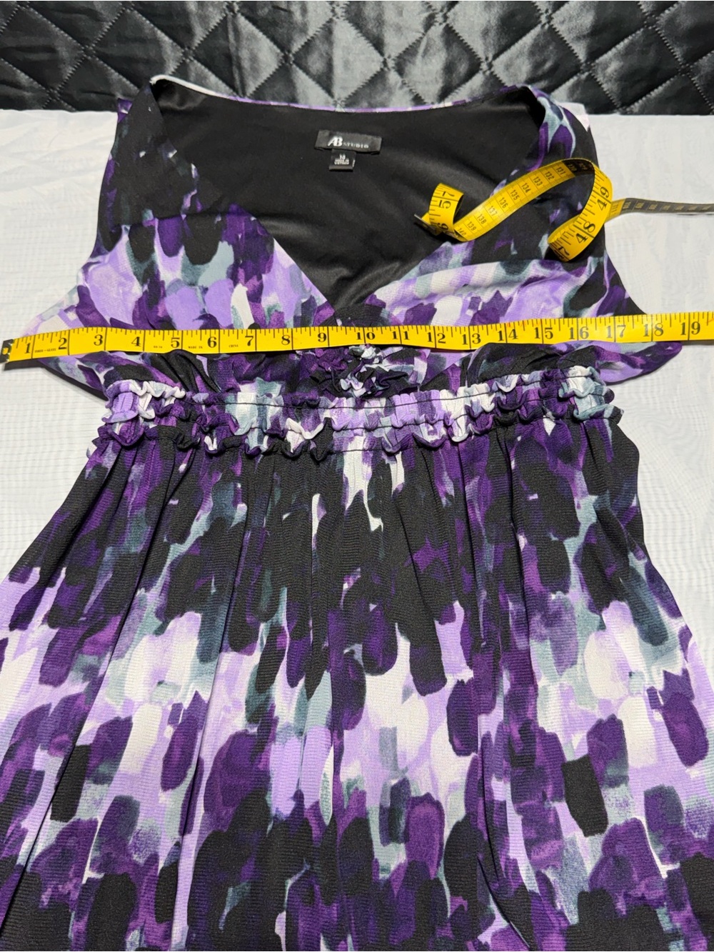 AB Studio Purple Black and White Floral Print Sleeveless Dress - Picture 2 of 5